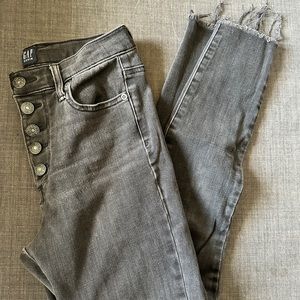 Gap Jeans Womens 24 True Skinny High Rise Button Fly Gray/black Denim
